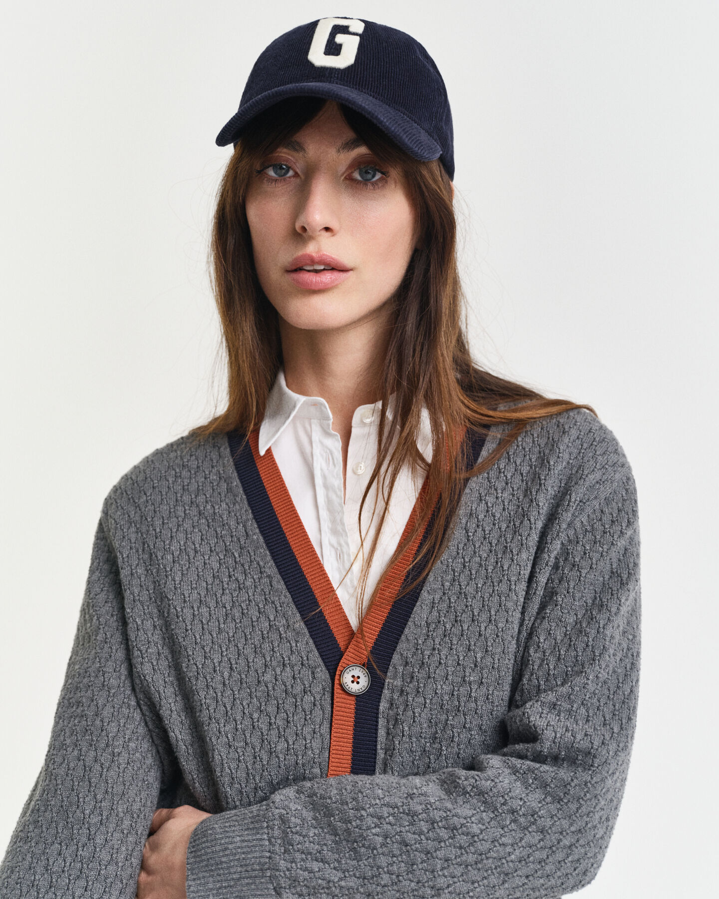 Cardigan in cotone testurizzato in un colore a contrasto