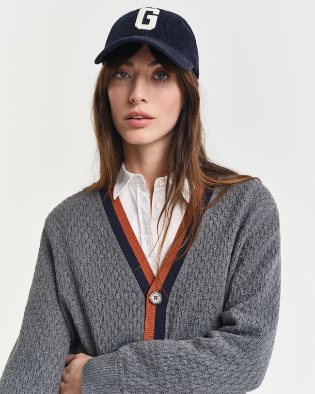 Cardigan in cotone testurizzato in un colore a contrasto