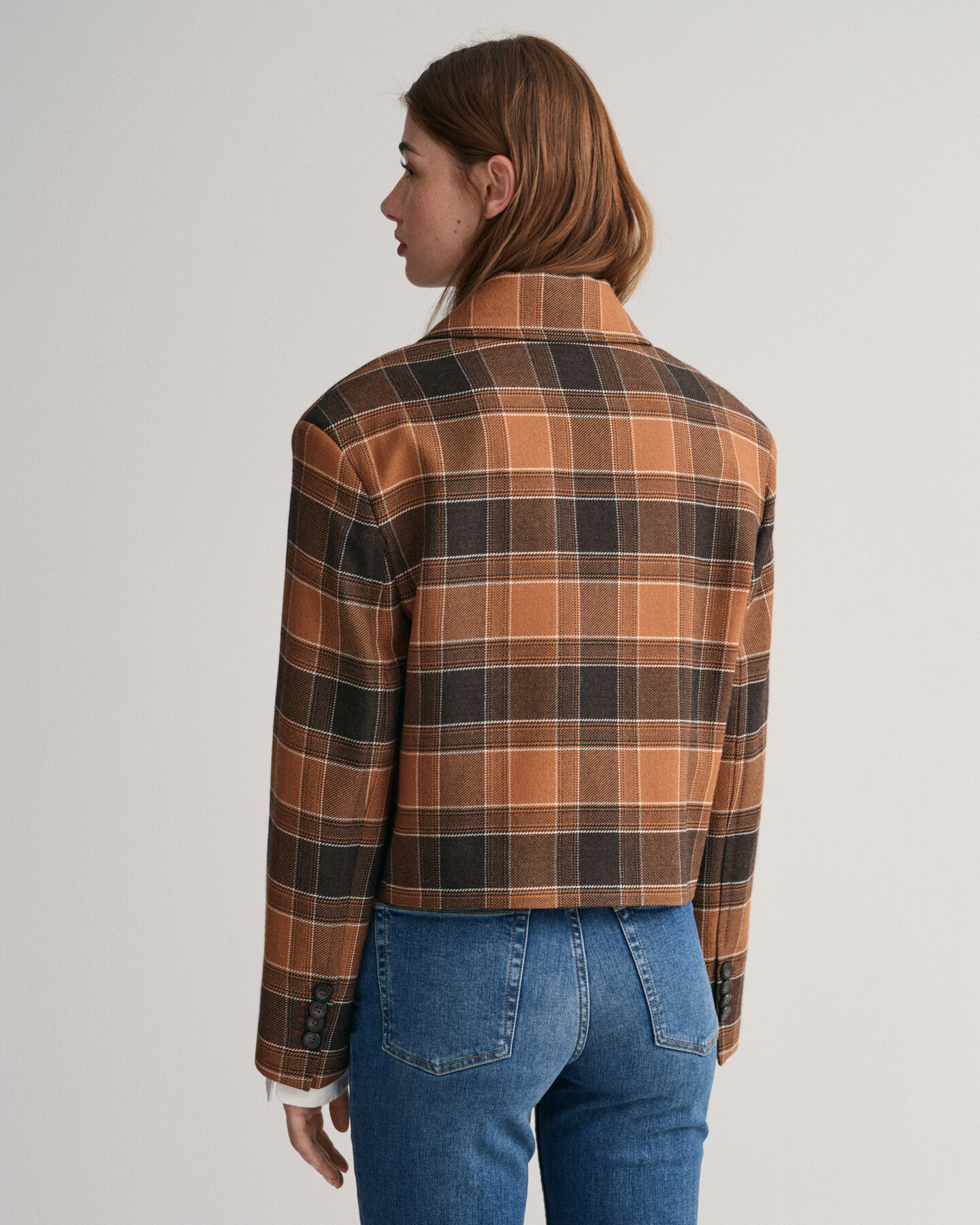 Blazer corto in lana a quadri