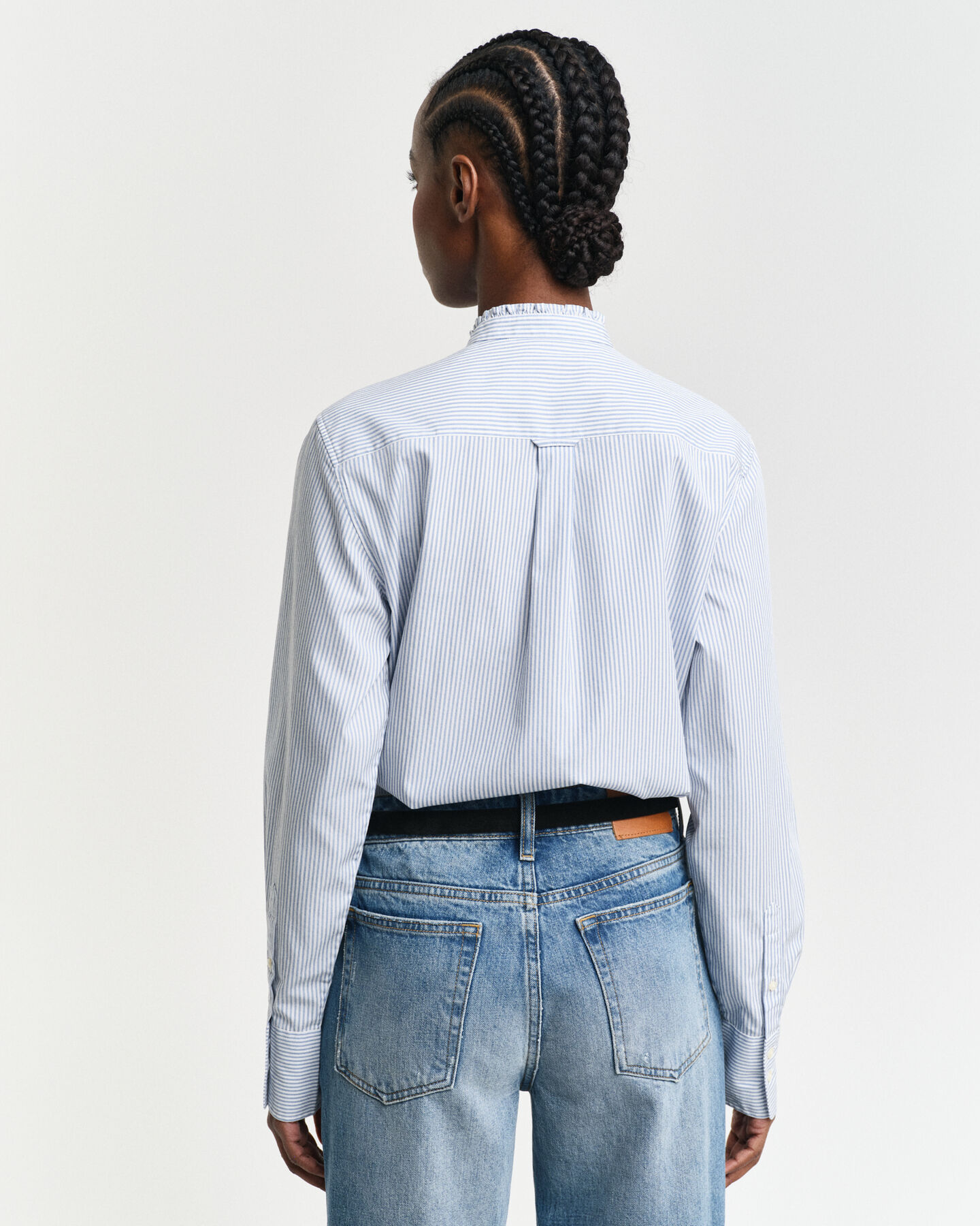 Camicia con volant a righe regular fit