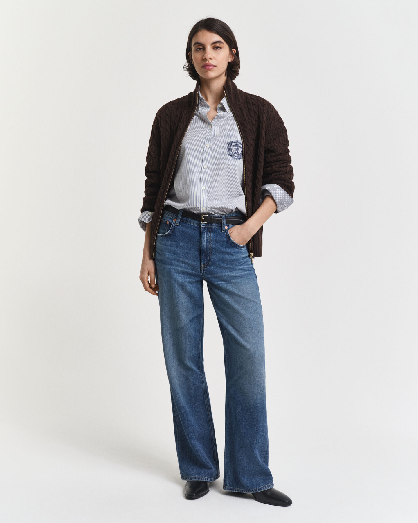 Cardigan con zip lavorato a trecce