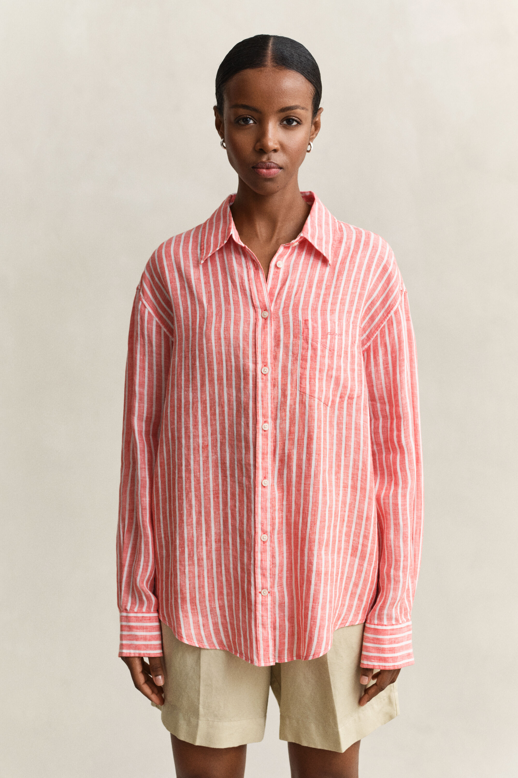 Camicia di lino a righe relaxed fit