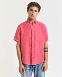 Camicia di lino tinto in capo maniche corte regular fit