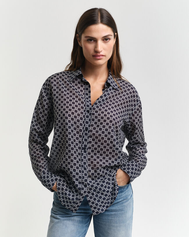 Camicia geometrica misto cotone-seta relaxed fit