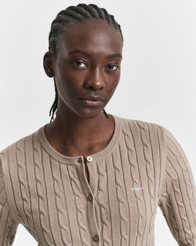 Cardigan in maglia di cotone elasticizzato a trecce