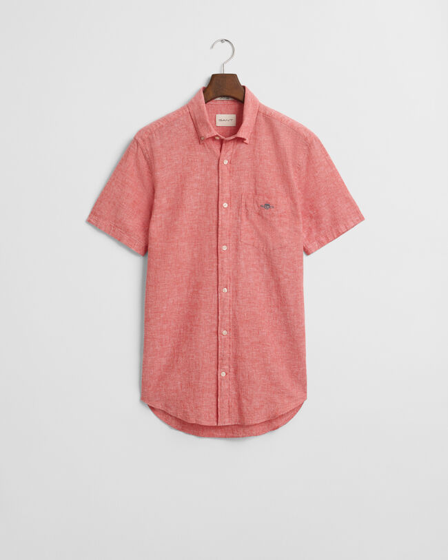 Camicia a maniche corte in misto cotone-lino regular fit