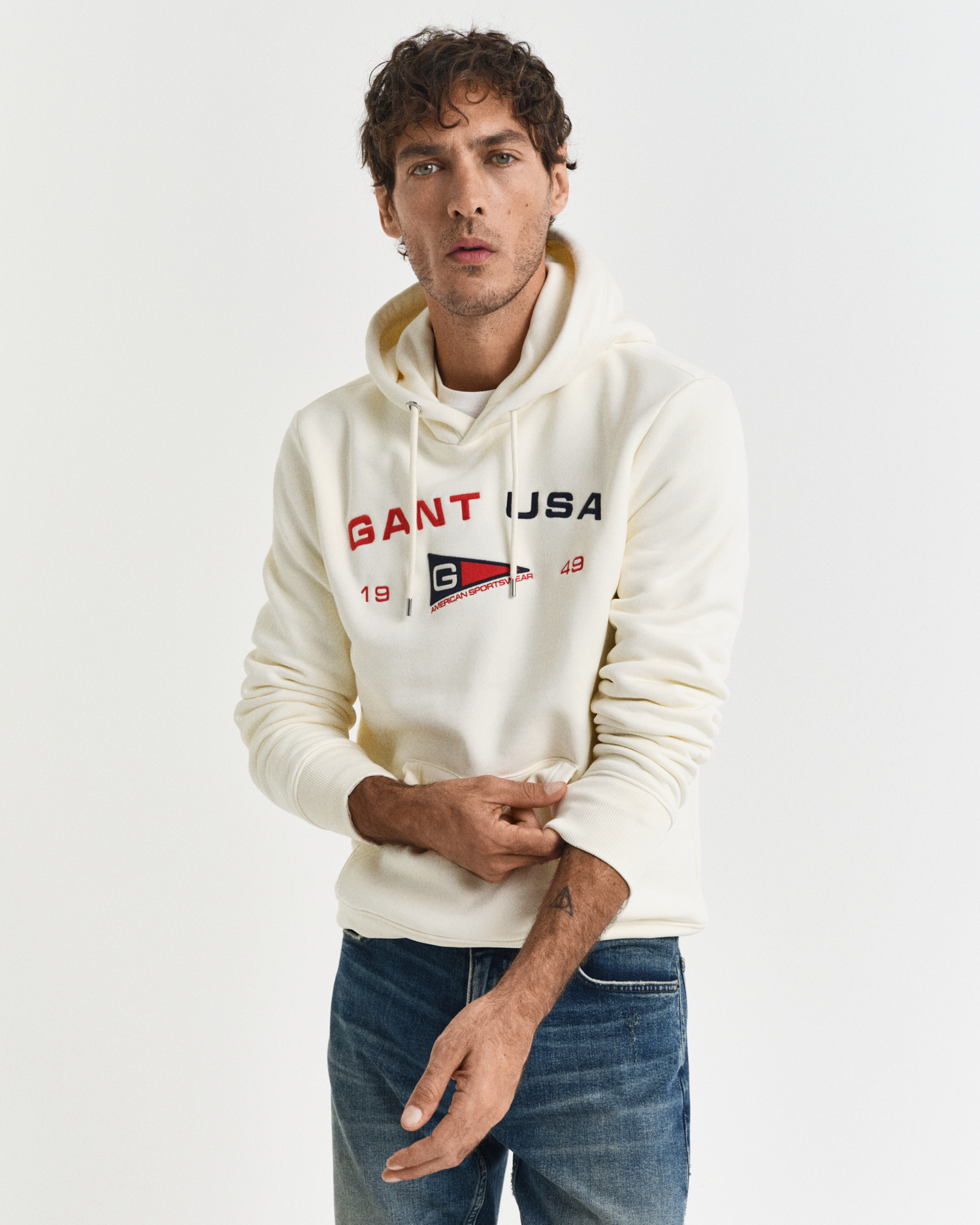 GANT Felpa con Cappuccio, Blu-Evening Blue, M Uomo