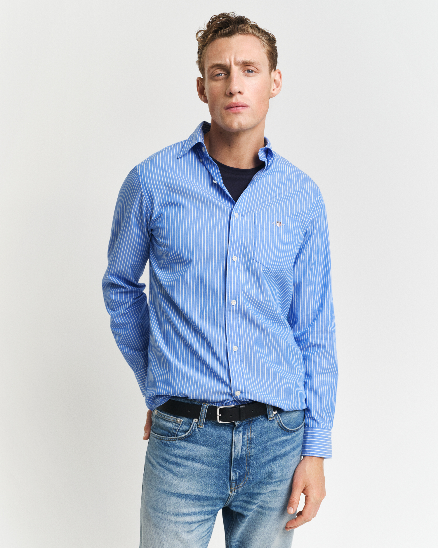 Camicia Uomo GANT A Quadri - Popeline Classica, Taglio Regolare, Colore Persian Blue